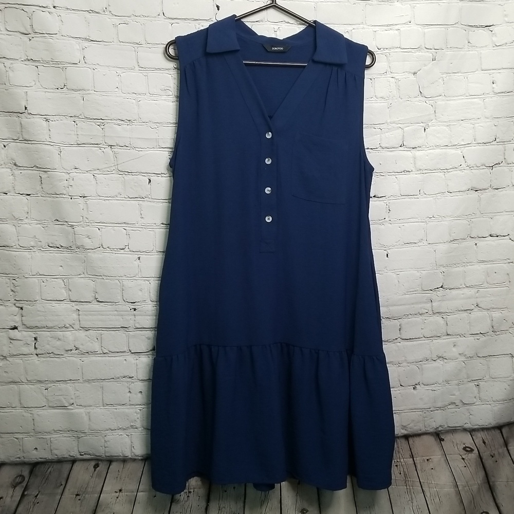 DOKOTOO Navy Blue Sleeveless V Neck Dress Medium